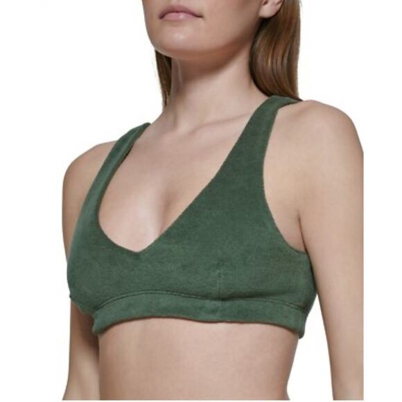 Calvin Klein Jeans Women's Sz M Terry Cloth V-Neck Bralette, Green Or Coral NWT - Picture 1 of 16